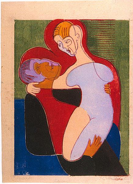 Ernst Ludwig Kirchner Lovers (The Hembusses)- colour-woodcut Germany oil painting art